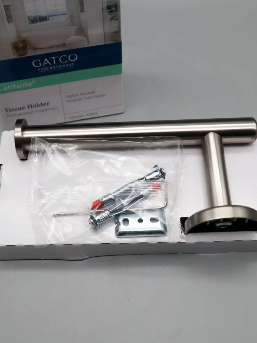 Gatco 4293 Latitude Toilet Tissue Paper Holder Satin Nickel Modern Contemporary